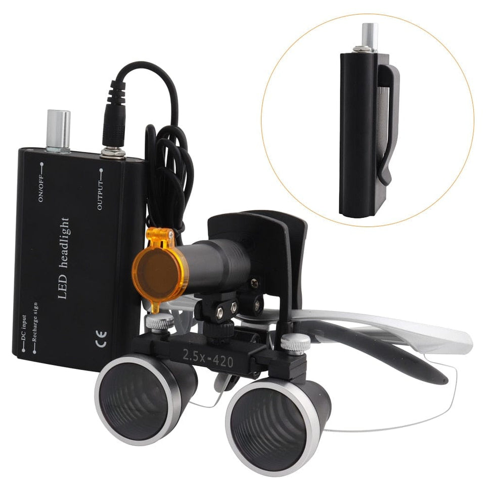 Dental Loupes Magnifier Lab Medical Magnification Binocular 2.5/3.5x420 Headlight Headlamp 5W Cloth Case