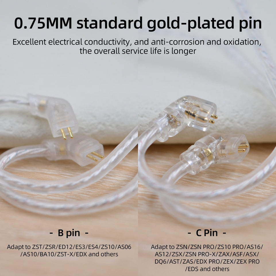 KZ Headphones Silver plated upgrade cable 2PIN 0.75mm High-purity silver plated flat cable ZEX Pro ZS10 Pro ZSN Pro X EDX Pro