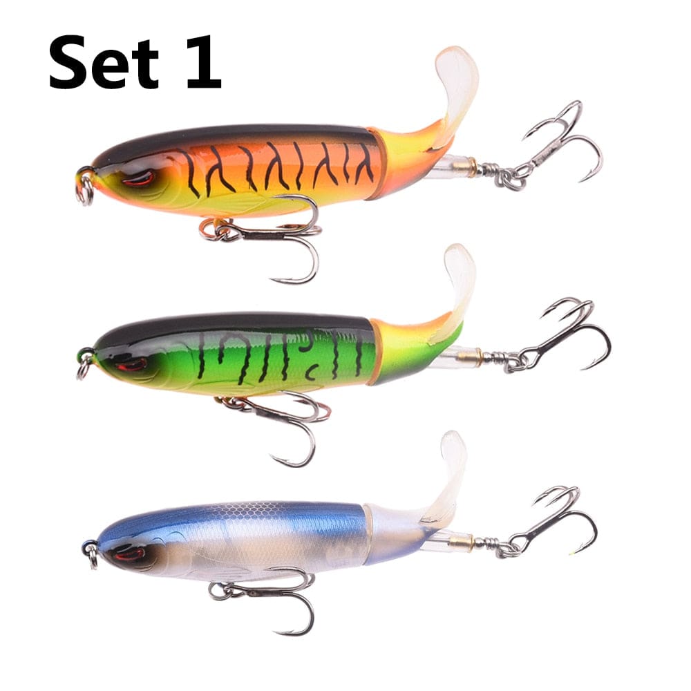 3pcs/lot Whopper Plopper 100mm 13g Floating Popper Fishing Lure pencil Artificial Hard Bait Wobbler Rotating Tail Fishing Tackle