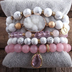 RH New Designer Boho Beaded Bracelet Set Natural Stone & Druzy 5pc Bracelets Bangles Set For Fashion Jewelry