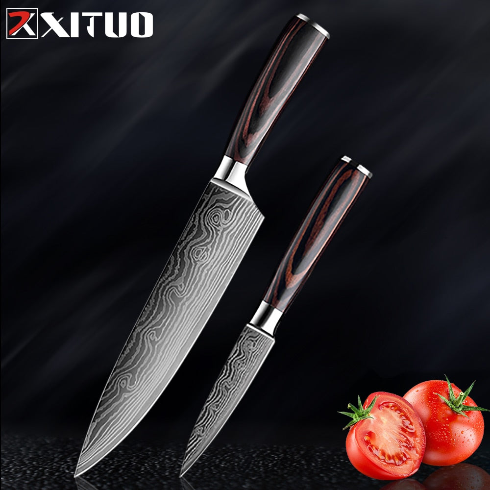 XITUO Chef Bread Eviscerate Sliced Fruit Chinese Japanese Kitchen Knife Sharp Utility santoku Complete Damascus Pattern Cooking - Wowza