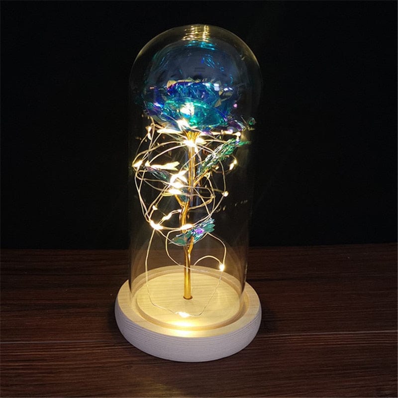 LED Enchanted Galaxy Rose Eternal 24K Gold Foil Flower with String Lights In Dome for Home Decor Christmas Valentine's Day Gift