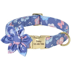 Floral Persoalized Dog Collar Fashion Printed Custom Nylon Dog Collars With Free Engraved Nameplate For Small Medium Large Dogs