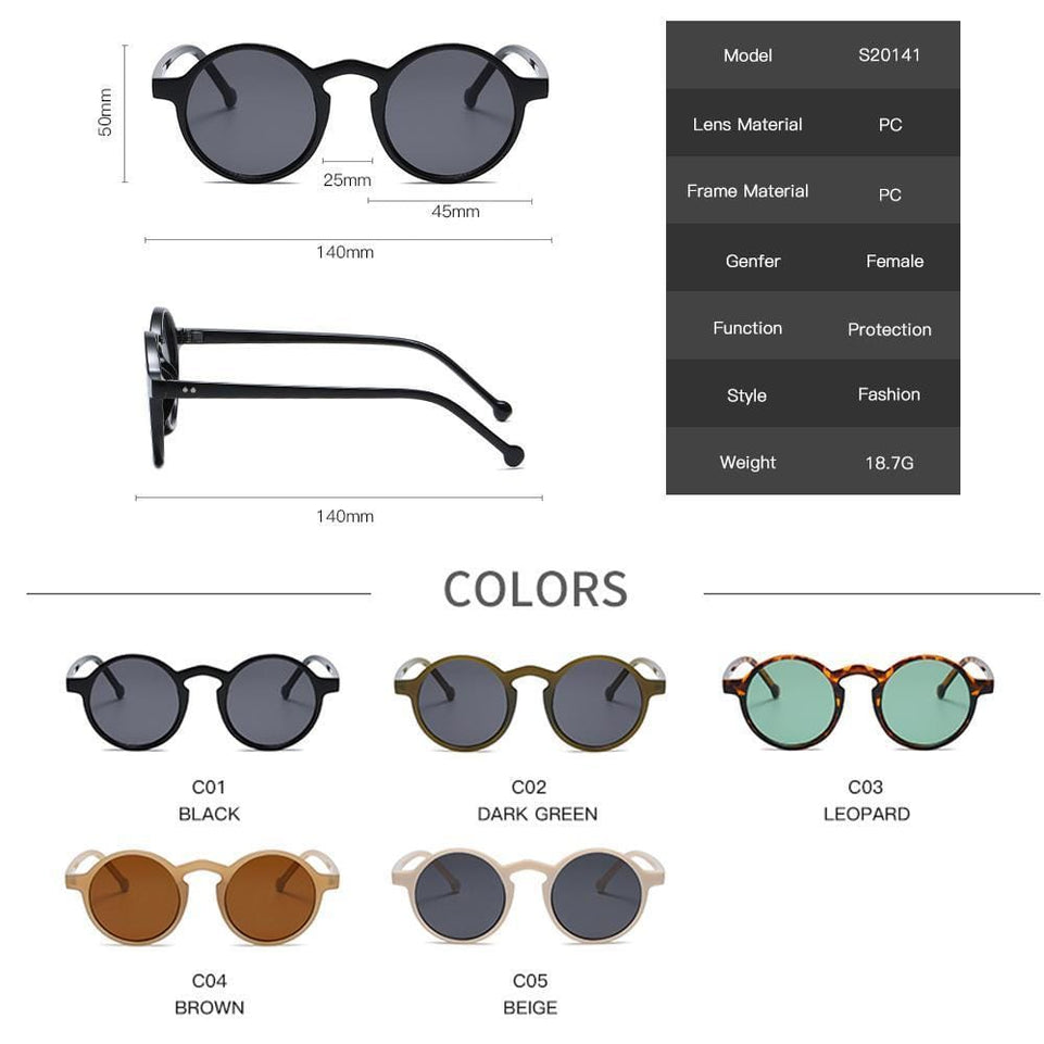 Retro Round Sunglasses Women Brand Designer Classic Vintage Small Frame Sun Glasses Ladies Black Driving Eyewear Korean Style
