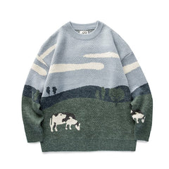 LAPPSTER-Youth Men Cows Vintage Winter Sweaters 2023 Pullover Mens O-Neck Korean Fashions Sweater Women Casual Harajuku Clothes