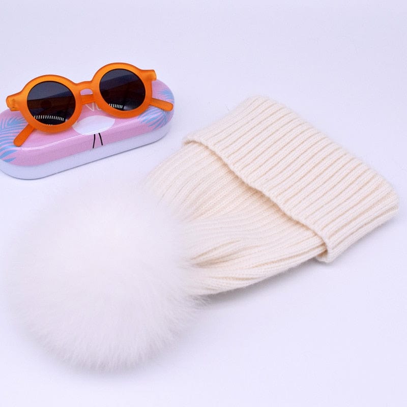 2022 New winter hat luxury quality Fox fur pompom hats beanie High quality Girls women bonnet winter hats for women