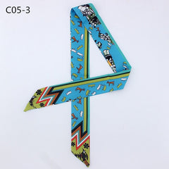 Silk Scarf For Women Letter chain Printed Handle Bag Ribbons Brand Fashion Head Scarf Small Long Skinny Scarves