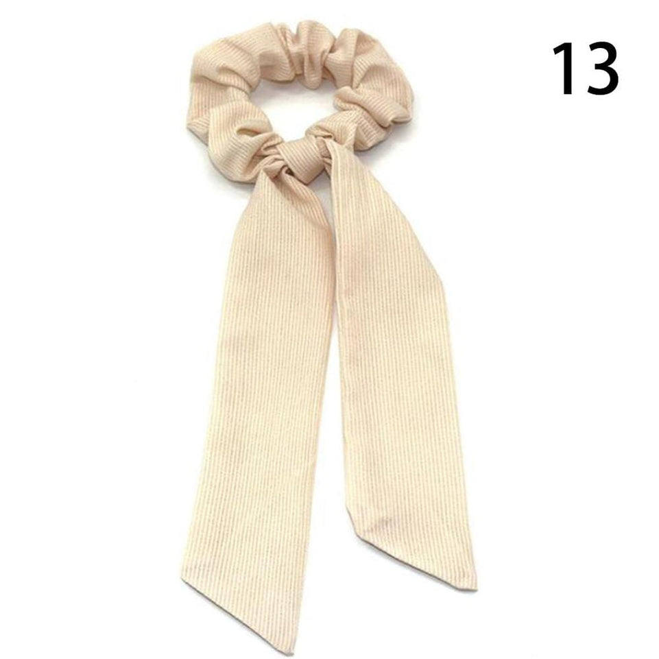 DIY Solid/Floral Print Bow Satin Long Ribbon Ponytail Scarf Hair Tie Scrunchies Women Girls Elastic Hair Bands Hair Accessories