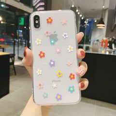 Clear Cartoon Colorful Flower Phone Case For iPhone 13 12 11 14Pro Max X XR XS Max 12 Mini 6 6s 7 8 Plus SE 2020 Cute Soft Shell