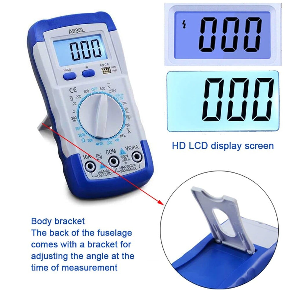 LCD Digital Multimeter A830L AC DC Voltage Diode Frequency Multi tester Current Tester Luminous Display with Buzzer Function
