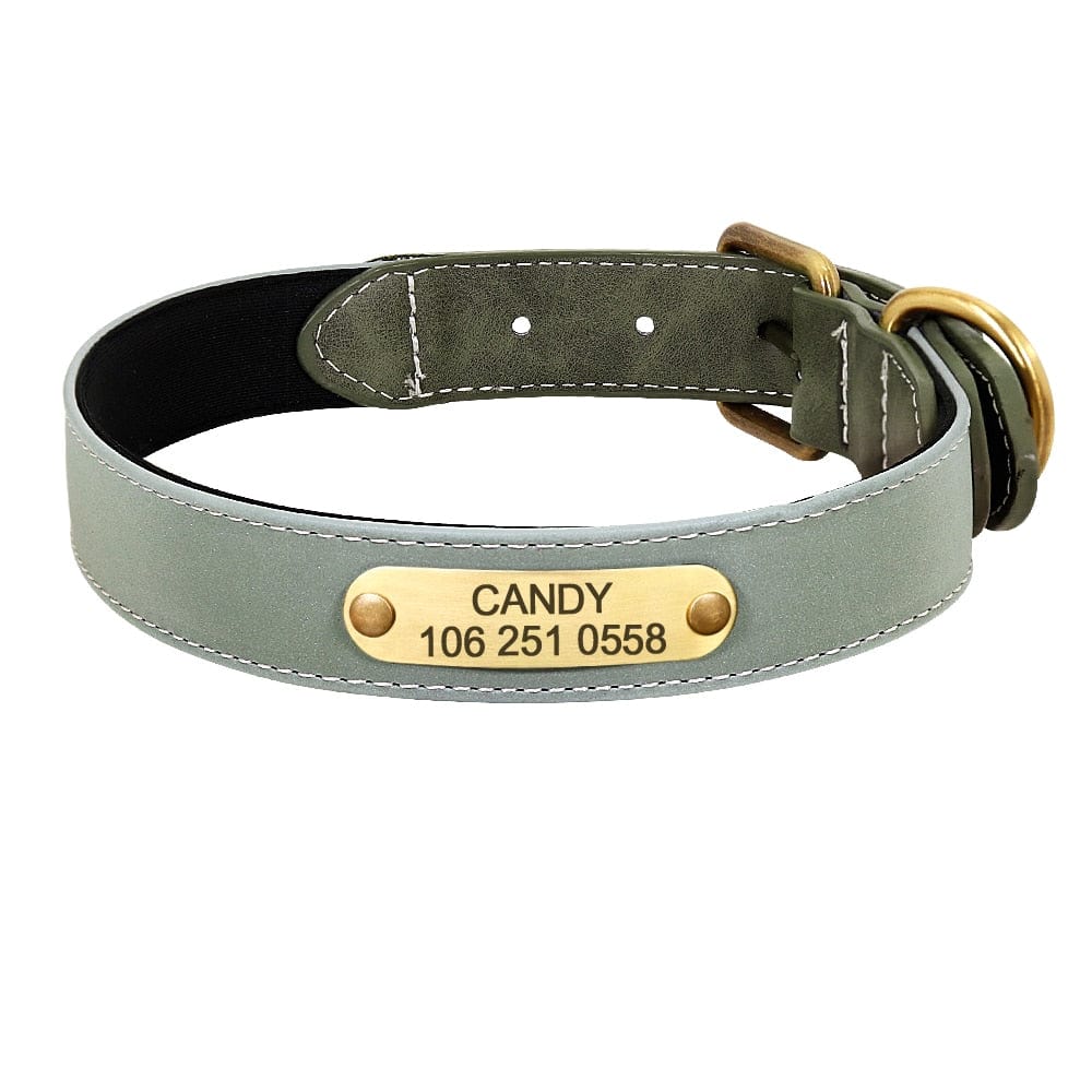 Dog Collar Personalized Engraved Dog Nameplate Collar Leather Padded Pet Puppy ID Collars Reflective For Small Medium Large Dogs - Wowza