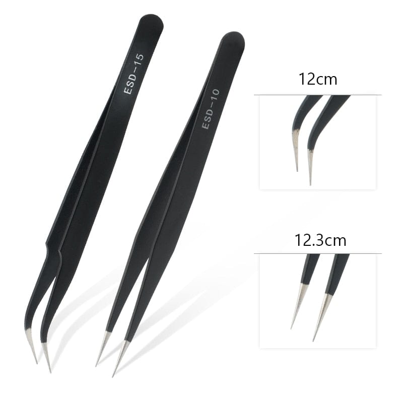 Qiao Excellent Quality Tweezers Bend+Straight New Stainless Steel Industrial Anti-static Cross Tweezers Sewing Accessories Tools