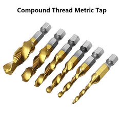 Tap Drill Bit Set Hex Shank Titanium Plated HSS Screw Thread Bit Screw Machine Compound Tap M3 M4 M5 M6 M8 M10 Hand Tools