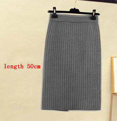 Mid-long Knitted Half-length Skirt Women's High waist One-step Skirt Autumn And Winter Hip Skirt Open-forked Elegant Skirts