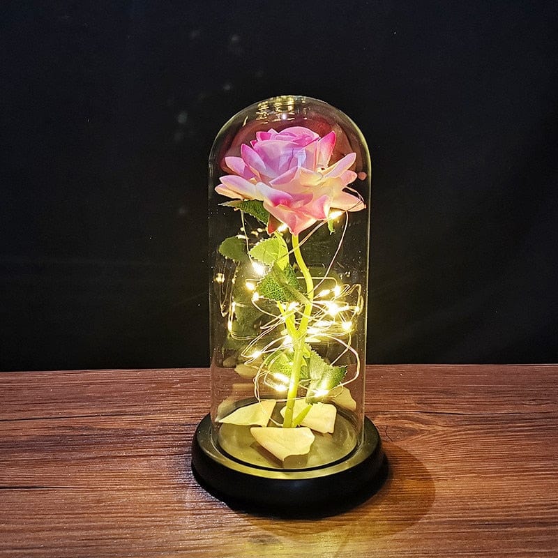 LED Enchanted Galaxy Rose Eternal 24K Gold Foil Flower with String Lights In Dome for Home Decor Christmas Valentine's Day Gift