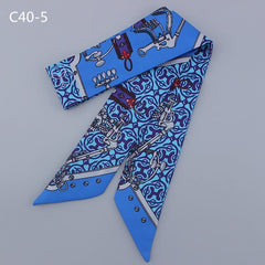 Silk Scarf For Women Letter chain Printed Handle Bag Ribbons Brand Fashion Head Scarf Small Long Skinny Scarves