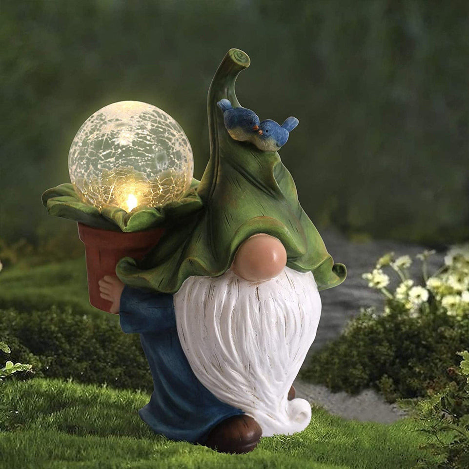 Outdoor Garden Dwarf Statue-resin Dwarf Statue Carrying Magic Ball Solar Led Light Welcome Sign Gnome Yard Lawn Large Figurine