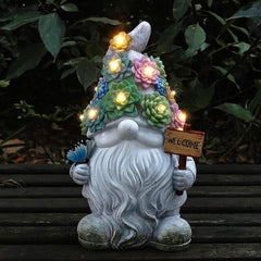 Outdoor Garden Dwarf Statue-resin Dwarf Statue Carrying Magic Ball Solar Led Light Welcome Sign Gnome Yard Lawn Large Figurine