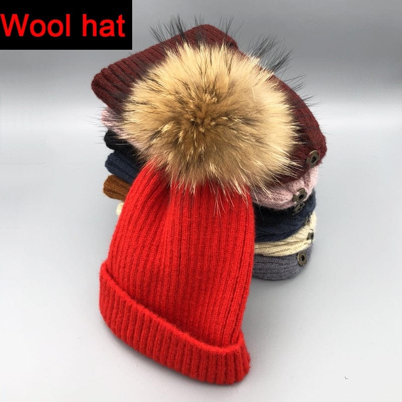 2022 New winter hat luxury quality Fox fur pompom hats beanie High quality Girls women bonnet winter hats for women