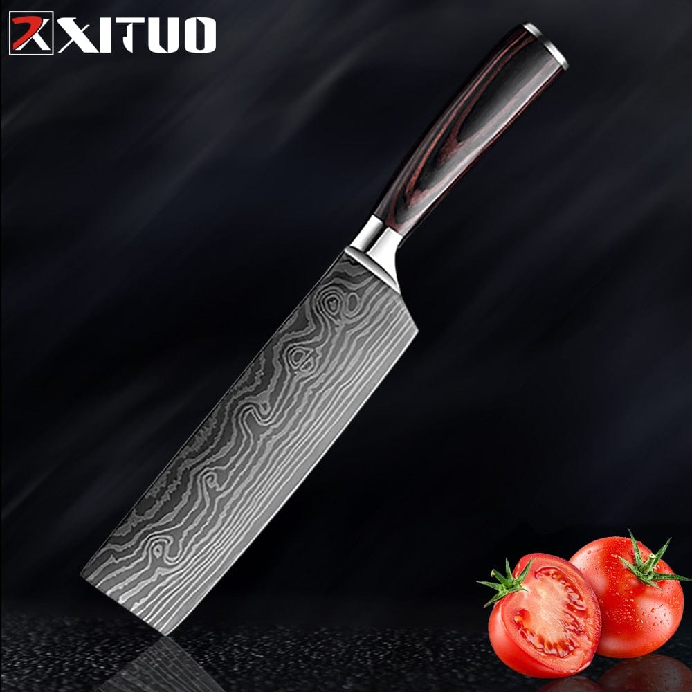 XITUO Chef Bread Eviscerate Sliced Fruit Chinese Japanese Kitchen Knife Sharp Utility santoku Complete Damascus Pattern Cooking - Wowza