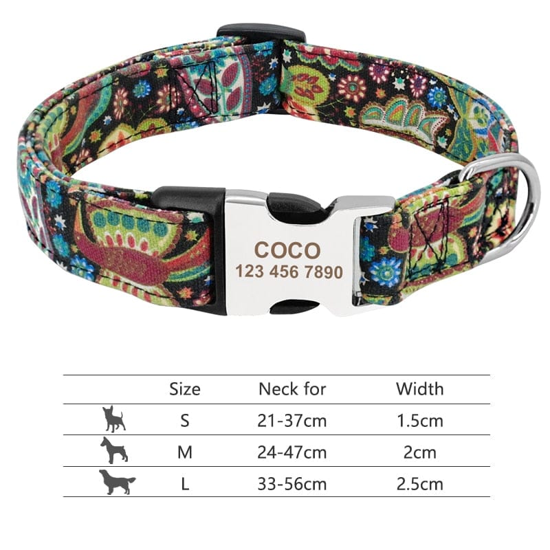 Customized Printed Pet Collar Nylon Dog Collar Personalized Free Engraved Puppy ID Name Collar for Small Medium Large Dogs Pug - Wowza