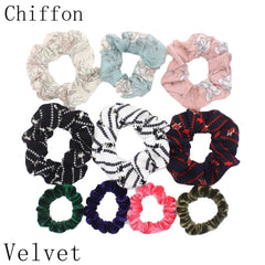 Scrunchies Set Hair Accessories Velvet Chiffon ties band Sequins organza Ponytail Holder Headwear No Crease Leopard Solid  10pcs