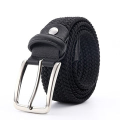 Belt Elastic For Men Leather Top Tip Male Military Tactical Strap Canvas Stretch Braided Waist Belts 1-3/8" Wide