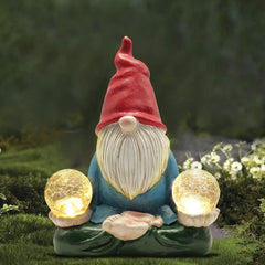 Outdoor Garden Dwarf Statue-resin Dwarf Statue Carrying Magic Ball Solar Led Light Welcome Sign Gnome Yard Lawn Large Figurine