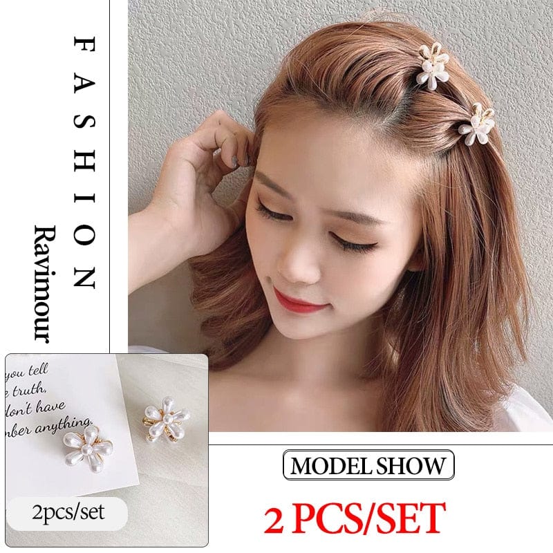 2020 New Fashion Mini Pearl Hair Claws for Women Korean Small Flower Clips Set Hair Accessories Gold Crab Girls Headwear Wedding