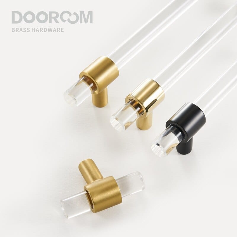 Dooroom Brass Acrylic Furniture Handles Modern Fashionable Long Pulls Cupboard Wardrobe Dresser Shoe Box Drawer Cabinet Knobs