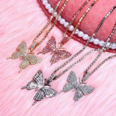 Statement Big Butterfly Pendant Necklace Rhinestone Chain for Women Bling Tennis Chain Crystal Choker Necklace Party Jewelry