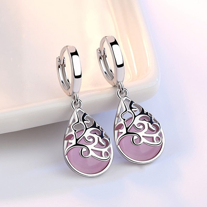 Trendy Opal Stone Flower 925 Sterling Silver Ladies Stud Earrings Original Jewelry For Women Anti Allergy