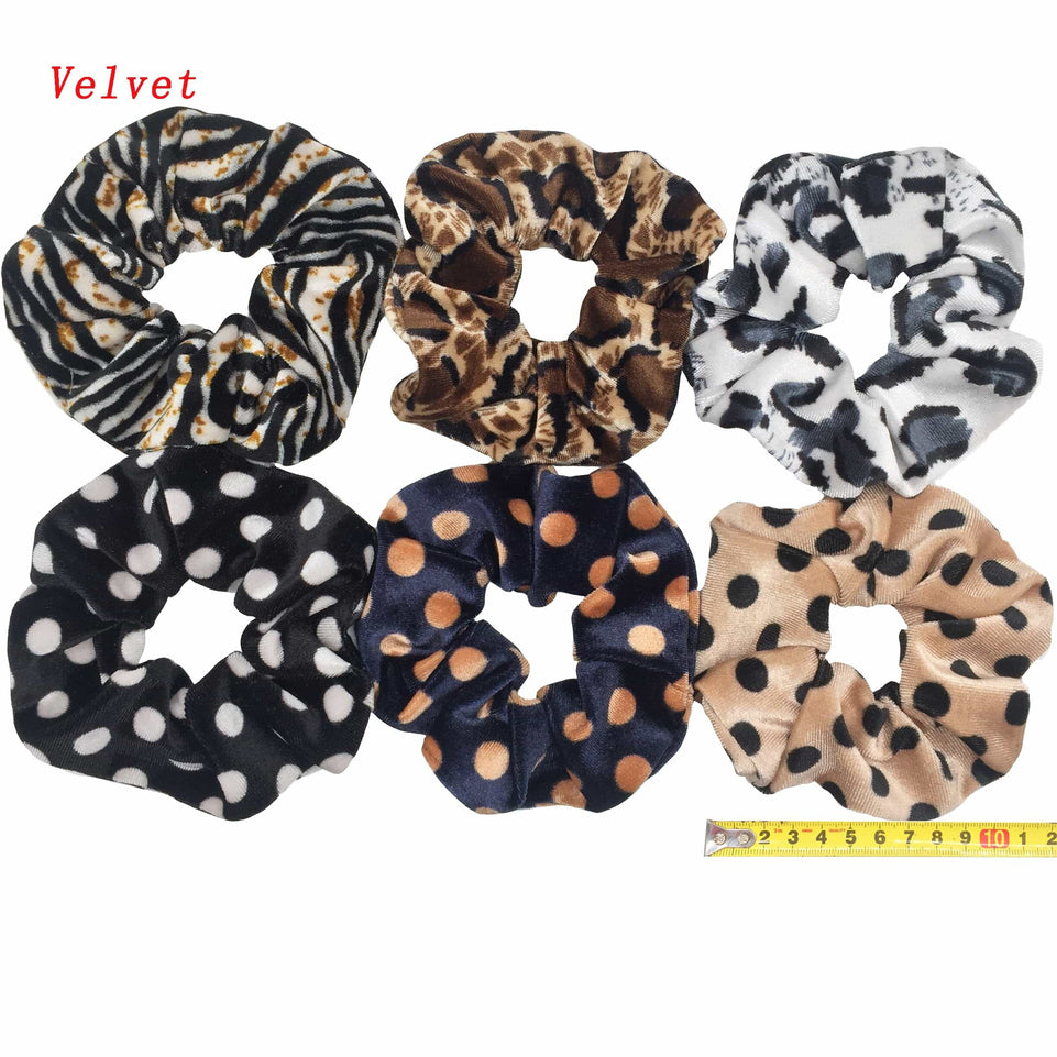 Scrunchies Set Hair Accessories Velvet Chiffon ties band Sequins organza Ponytail Holder Headwear No Crease Leopard Solid  10pcs