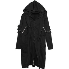 Men Fake two Trench Jacket Windbreaker Men Gothic Punk Streetwear Long Jacket Coats Function Hoody Clothes Black