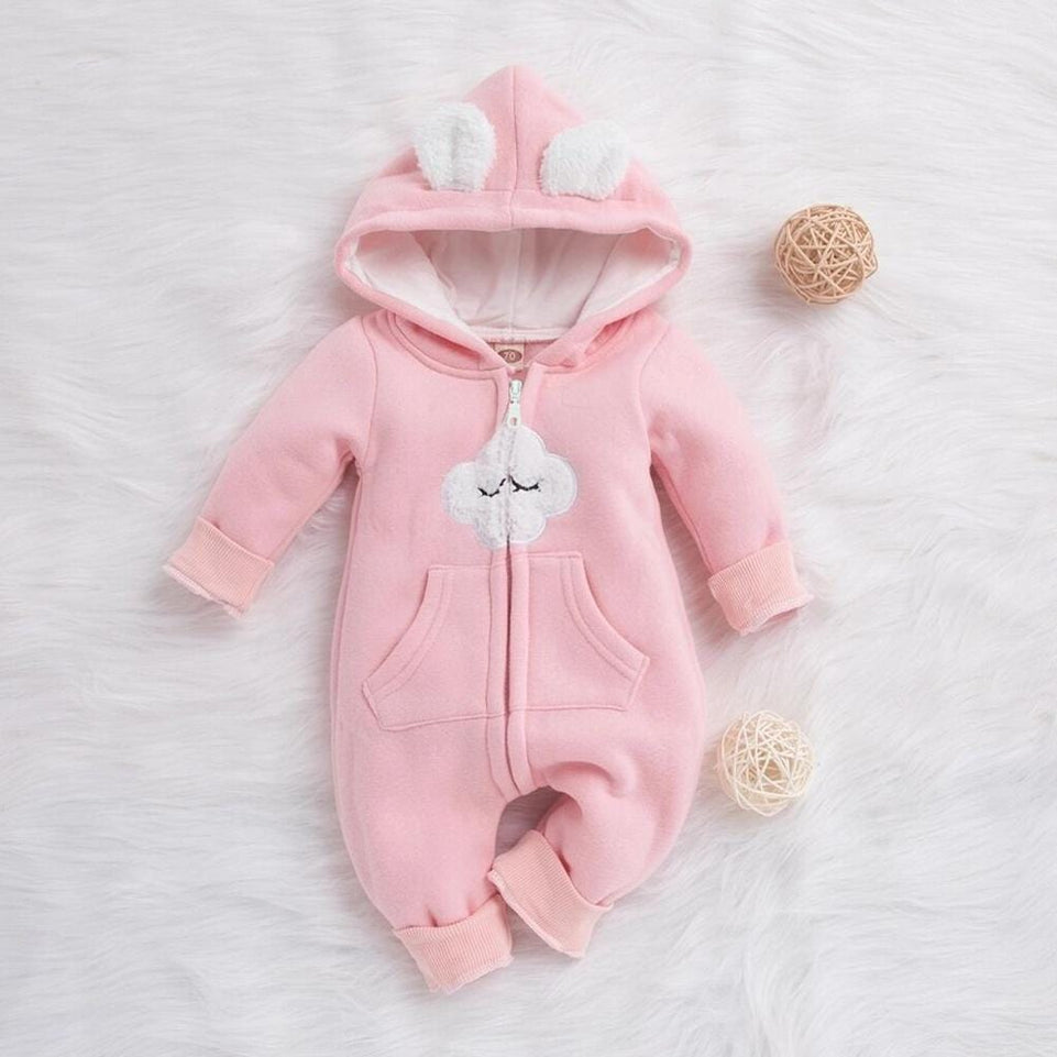 PatPat Winter Baby Adorable Cloud Hooded Baby Rompers for Baby Boys and Baby Girls Warm Unisex Baby Bodysuit Clothes