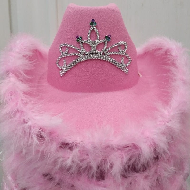 Women Wide Brim Fedora Women Girl Tiara Western Pink Cowboy Hat for Party