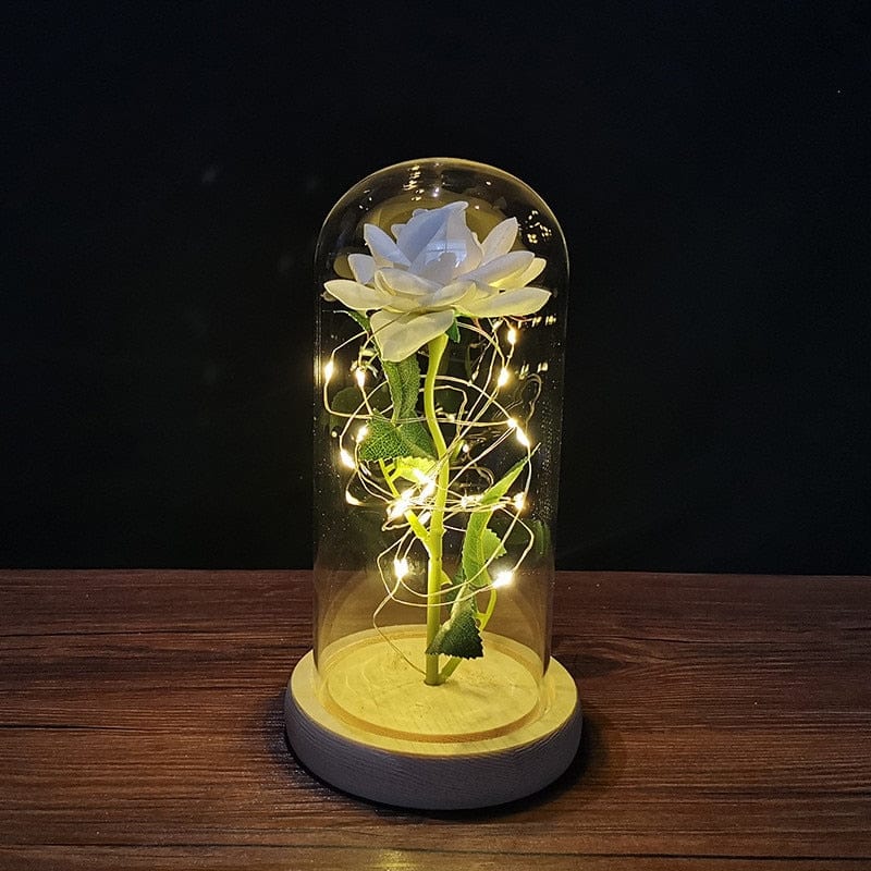 LED Enchanted Galaxy Rose Eternal 24K Gold Foil Flower with String Lights In Dome for Home Decor Christmas Valentine's Day Gift