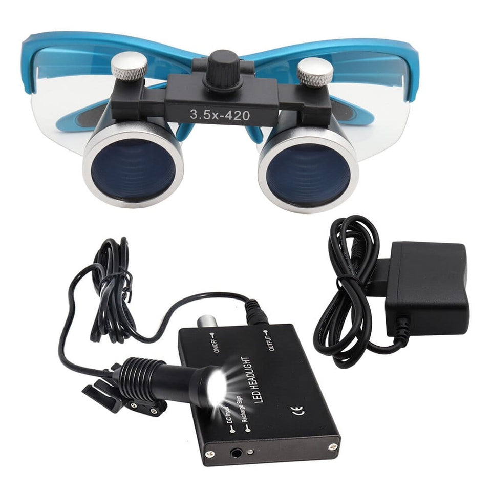 Dental Loupes Magnifier Lab Medical Magnification Binocular 2.5/3.5x420 Headlight Headlamp 5W Cloth Case