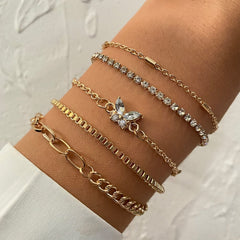 IPARAPunk Gold Color Crystal Thick Chain Bracelet Female Bohemian Geometric Chain OT Buckle Bracelet Set Jewelry Girl Party Gift