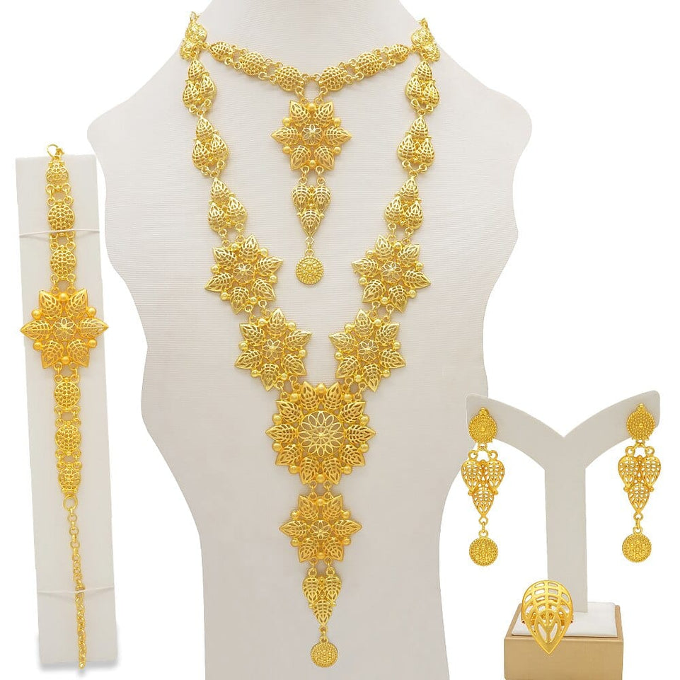 Dubai Jewelry Sets Gold Color Necklace & Earring Set For Women African France Wedding Party Jewelery Ethiopia Bridal Gifts