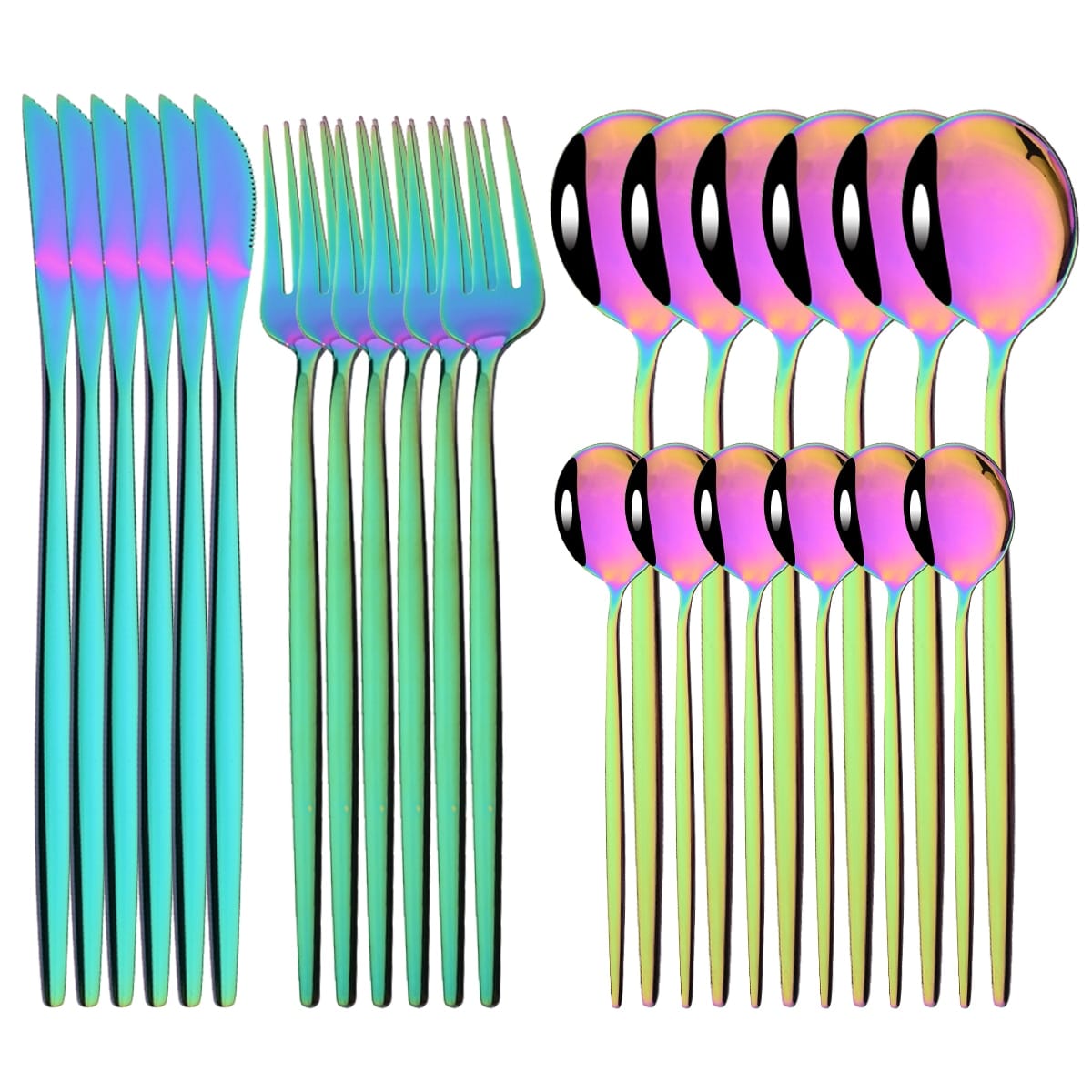 24Pcs Mirror Gold Dinnerware Cutlery Set Stainless Steel Tableware Set Knife Fork Coffee Spoon Party Flatware Silverware Set - Wowza