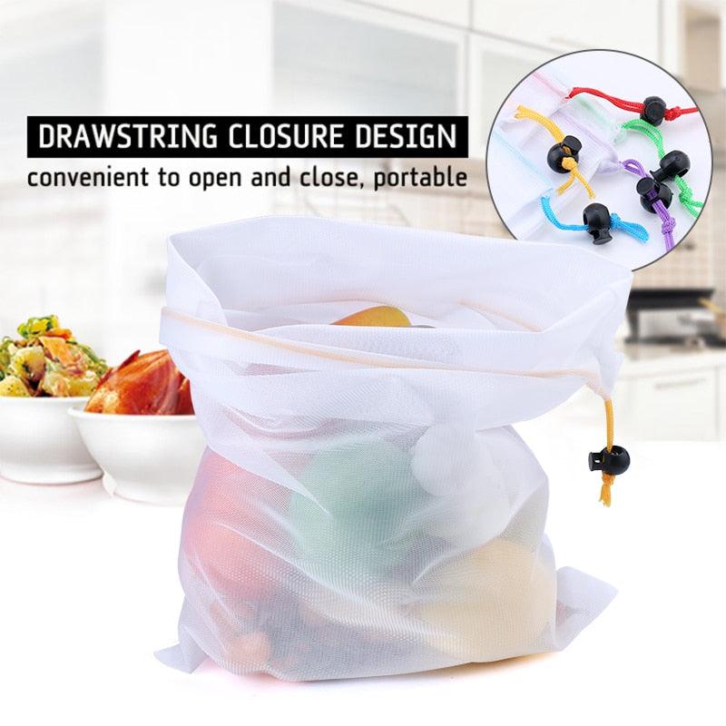 5pcs Colorful Reusable Fruit Vegetable Bags Net Bag Produce Washable Mesh Bags Kitchen Storage Bags Toys Sundries - Wowza