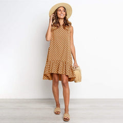 Lossky Women Summer Dress Polka Dot Chiffon Sleeveless Beach Mini Casual Yellow Sundress 2022 Fashion Dress For Women