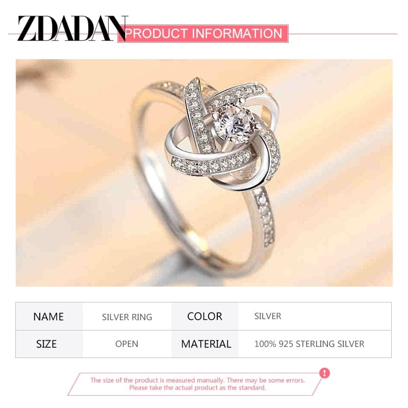 ZDADAN 925 Sterling Silver Geometric Zircon Ring For Women Fashion Wedding Engagement Jewelry Party Gift