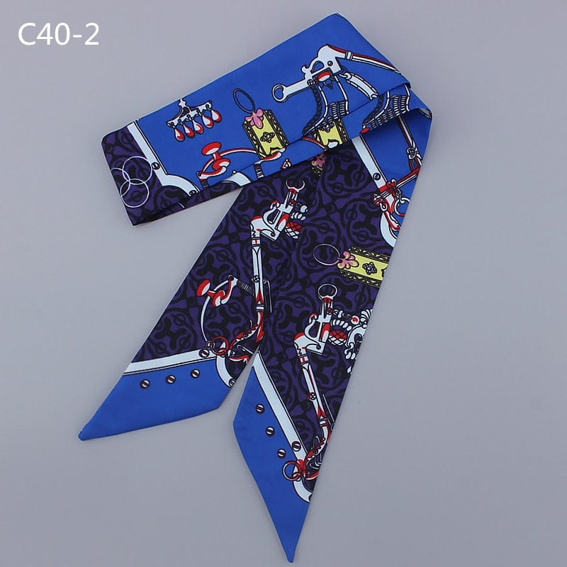 Silk Scarf For Women Letter chain Printed Handle Bag Ribbons Brand Fashion Head Scarf Small Long Skinny Scarves