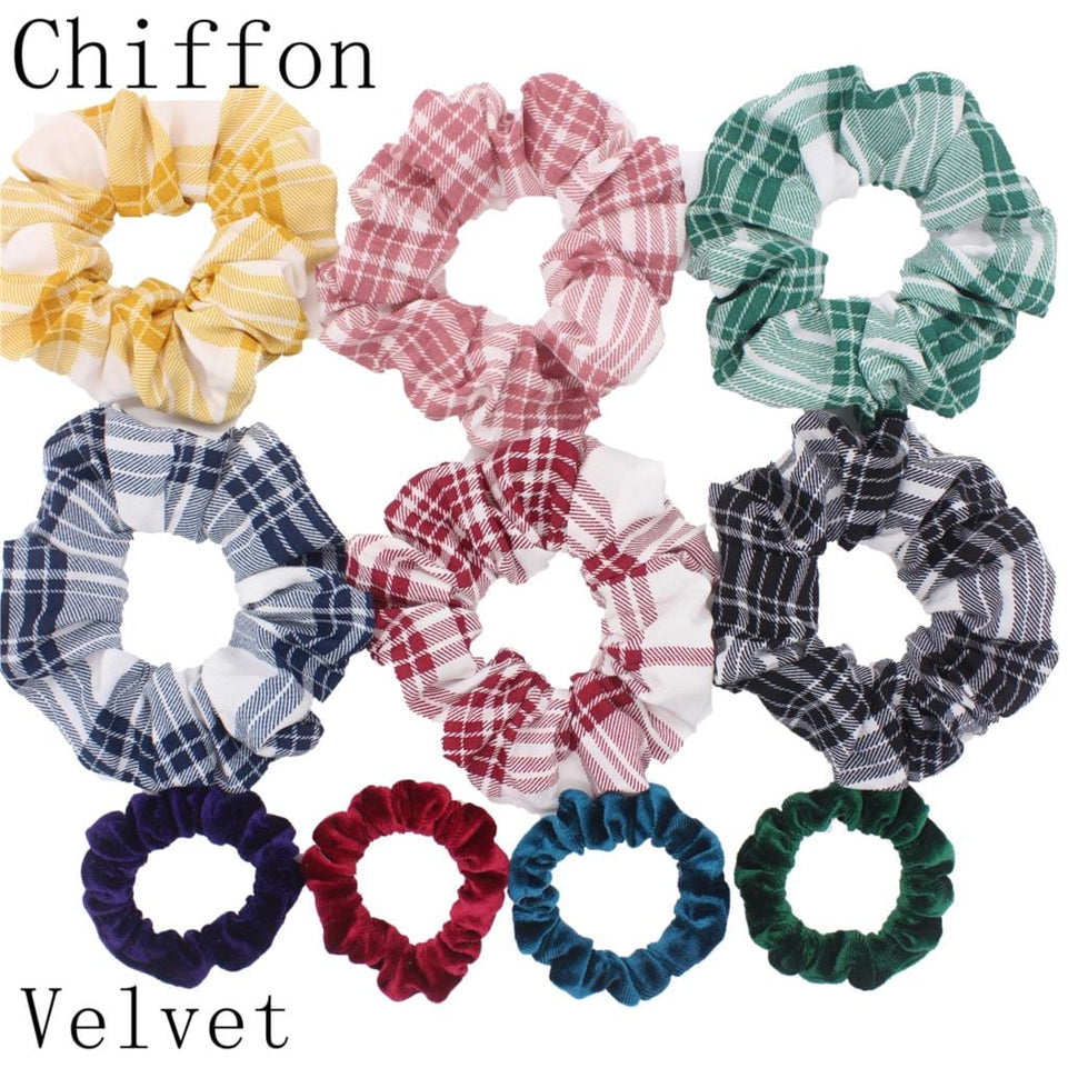 Scrunchies Set Hair Accessories Velvet Chiffon ties band Sequins organza Ponytail Holder Headwear No Crease Leopard Solid  10pcs