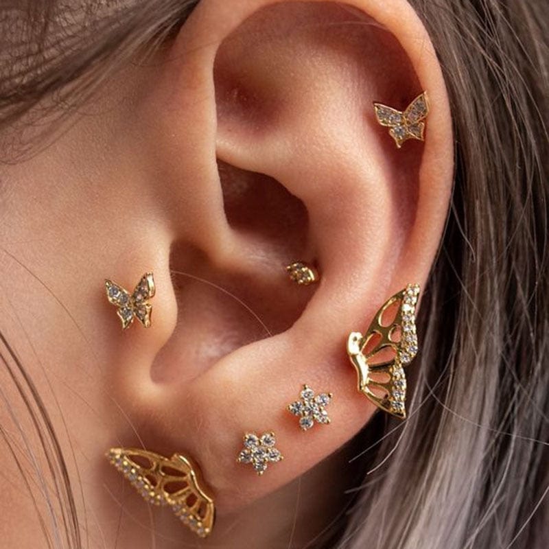 Original Half Of Butterfly Studs Earrings For Women 2021 Vintage Gold Tone Charming Earings Jewelry