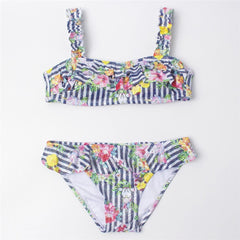 Children Girls Bikini Set 2023 Falbala Two-Pieces Swimming Suit Summer Halter Kids Girl Swimwear Swimsuit Bandage Bathing Suit