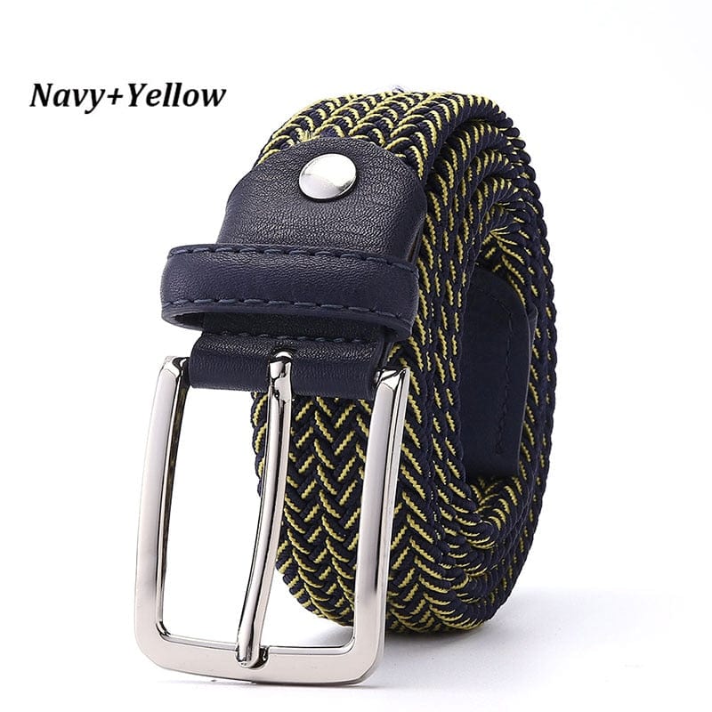 Belt Elastic For Men Leather Top Tip Male Military Tactical Strap Canvas Stretch Braided Waist Belts 1-3/8" Wide
