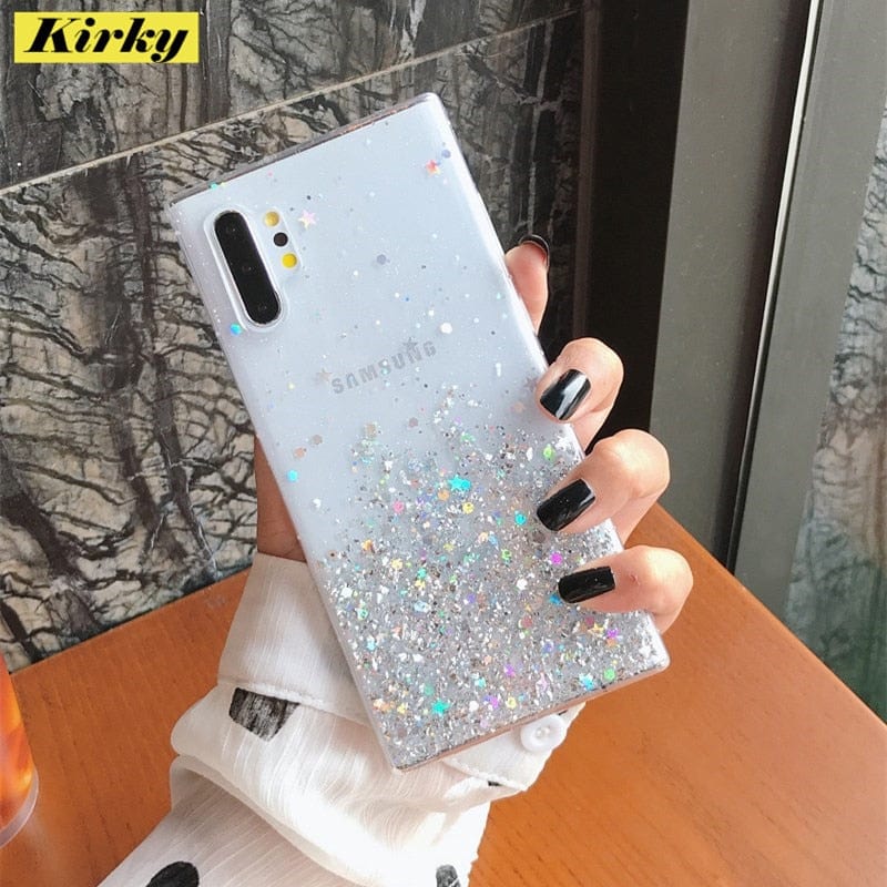 Glitter Star Transparent Silicone Case For Samsung A71 A51 S8 S9 S20 Ultra 10 PLUS S20FE A21 Note 8 10 Note 20 Shockproof Cover